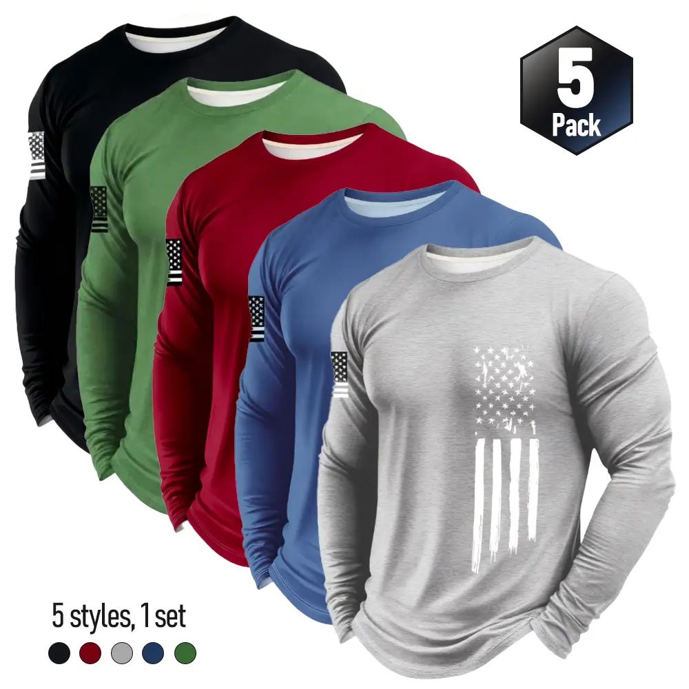 Men's 5-Piece Long Sleeve Athletic Apparel Shirt