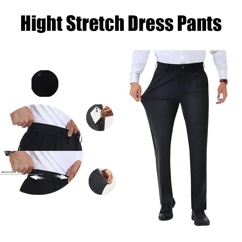 Men's Stretch Dress Pants No Iron Golf Pants Expandable Waist Flat Front Business Casual Formal Pants