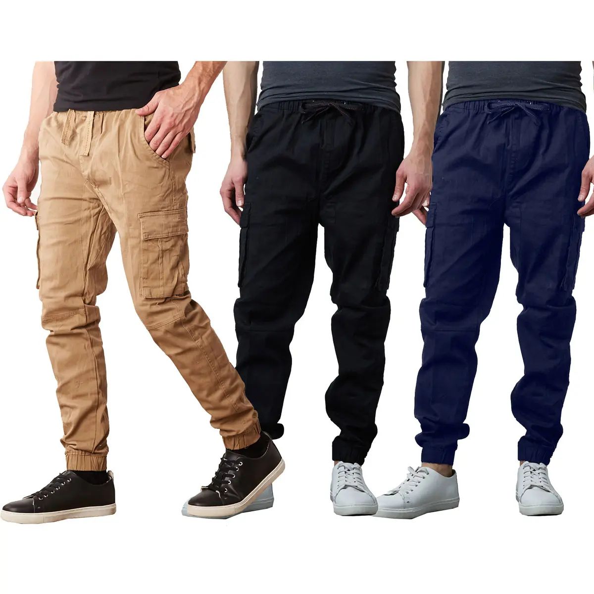 3-Pack Men's Cotton Flex Stretch Cargo Combat Jogger Pants (Sizes, S-2XL)