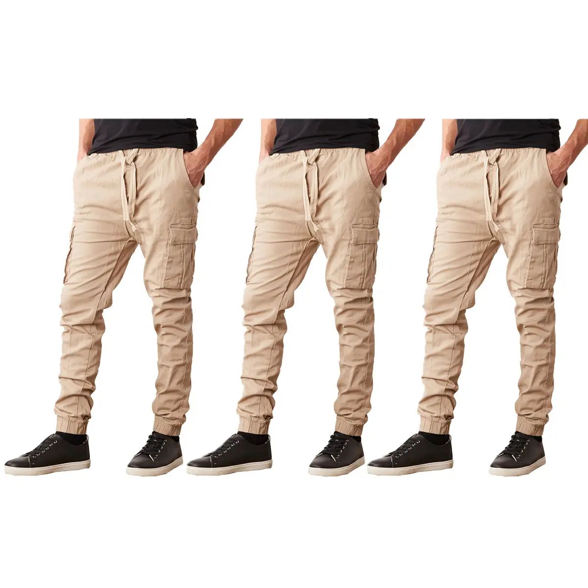 3-Pack Men's Cotton Flex Stretch Cargo Combat Jogger Pants (Sizes, S-2XL)