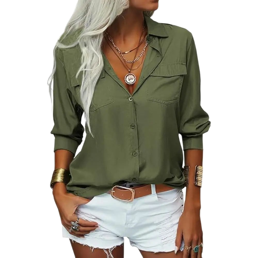 Women‘s Solid Lapel Long Sleeves Button Down Shirt Top Casual Basic Office Blouse