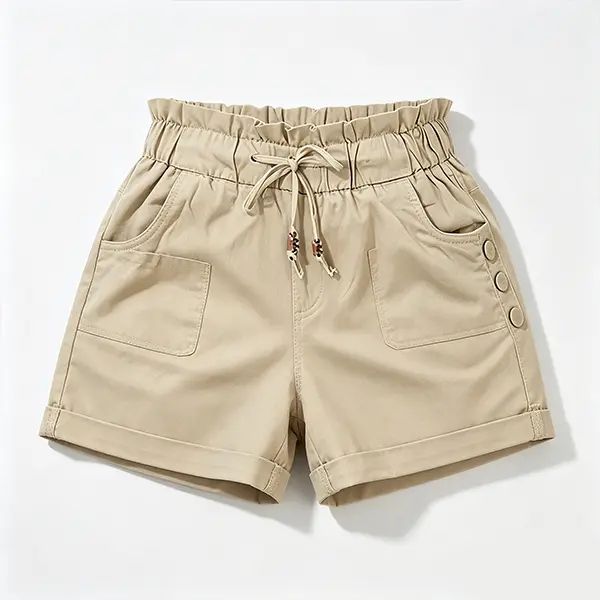 Women's Relaxed Petal-Waist Short Bottoms - Single Piece, Ruffle Waistband, Front Pockets