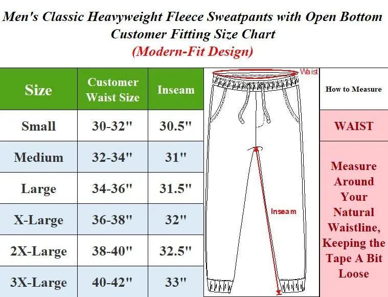 Men's Classic Heavyweight Fleece Sweatpants with Open Bottom