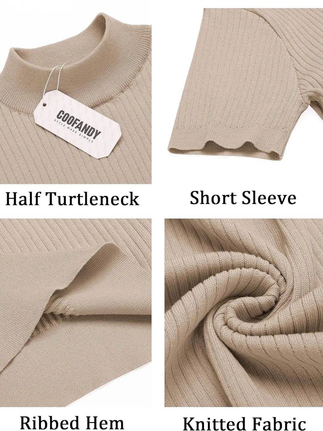 Men's Mock Turtleneck Sweater Short Sleeve Casual Basic Tops Ribbed Knit Pullover Solid Tee