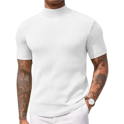 Men's Mock Turtleneck Sweater Short Sleeve Casual Basic Tops Ribbed Knit Pullover Solid Tee