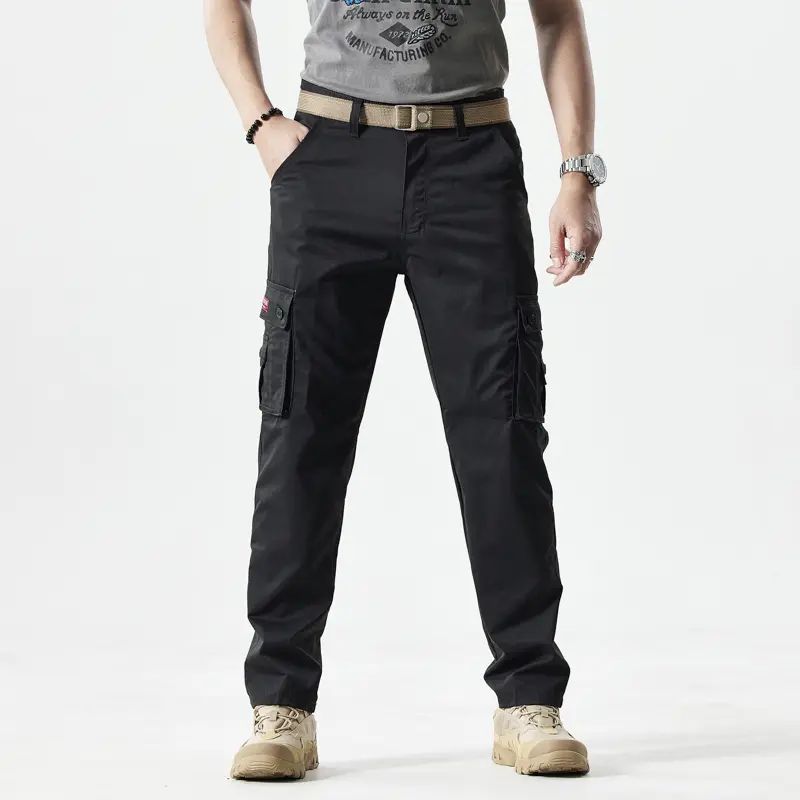 Men's Fitted Plain Solid-Color Straight-Leg Utility Khakis