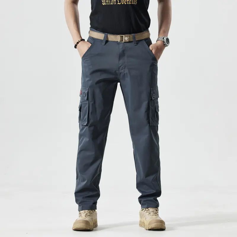 Men's Fitted Plain Solid-Color Straight-Leg Utility Khakis