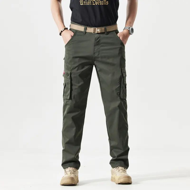 Men's Fitted Plain Solid-Color Straight-Leg Utility Khakis