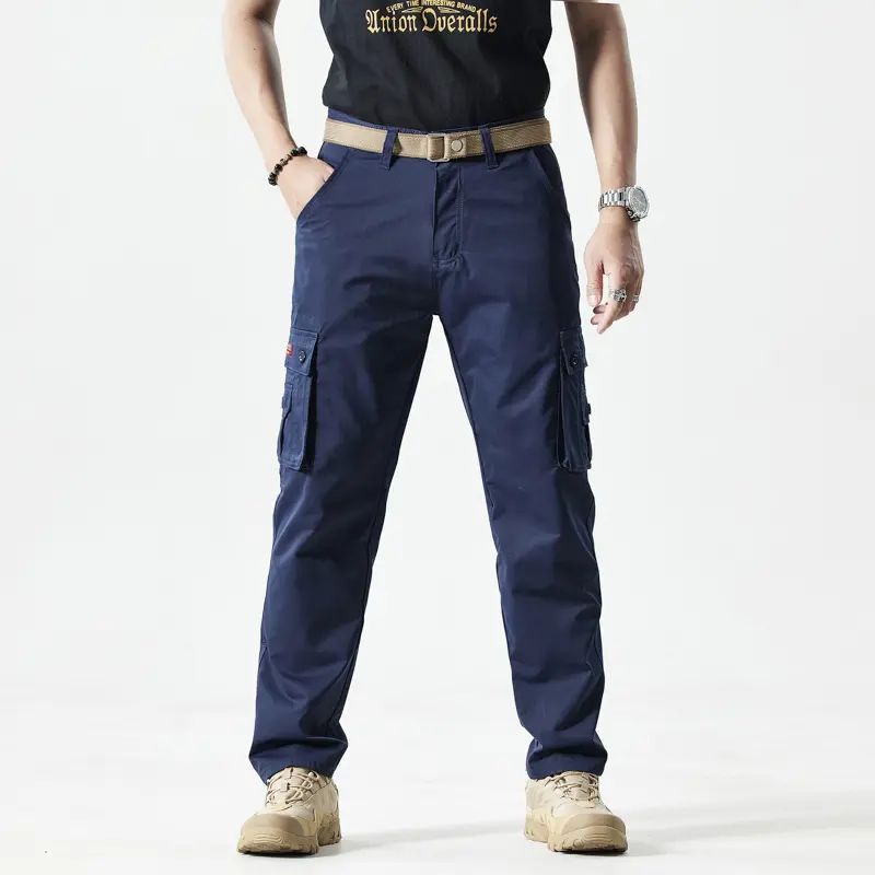 Men's Fitted Plain Solid-Color Straight-Leg Utility Khakis