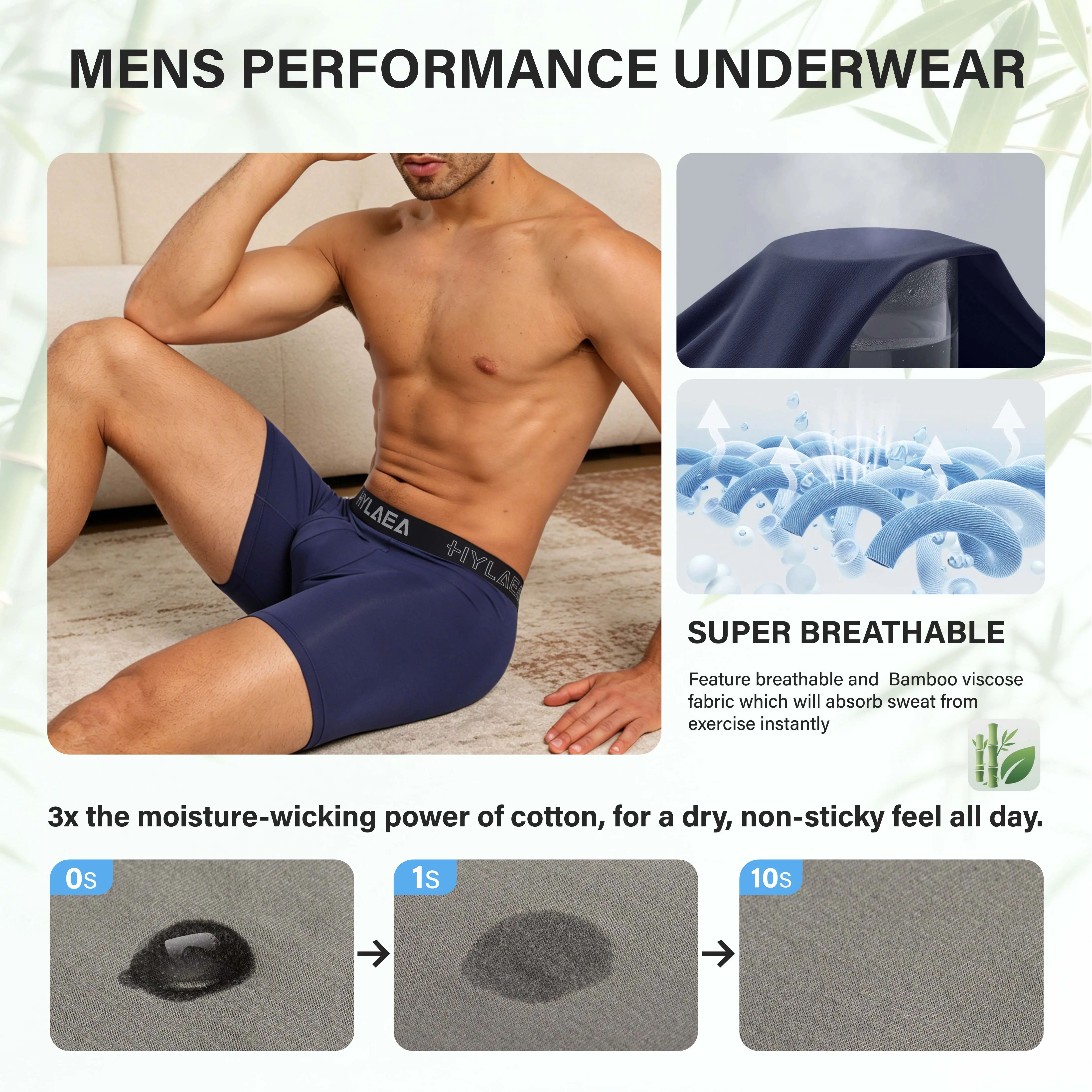 Men's Classic Bamboo Viscose Comfy Boxer Briefs - Moisture Wicking, Breathable