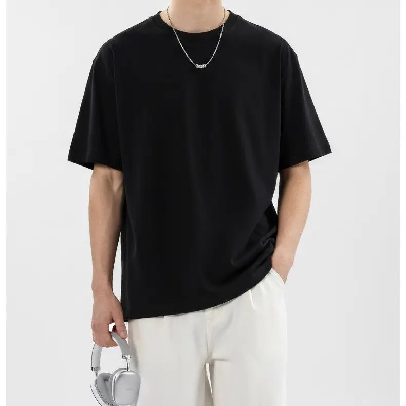Men's 230G 100% Cotton Heavyweight Round Neck Shortsleeve Tee - Unisex Loose Fit Soft Vintage Plant-Dyed Plain Basic Top