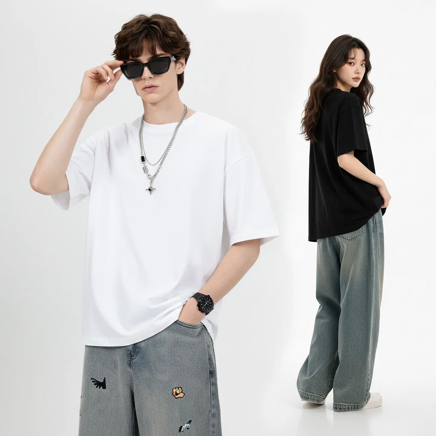 Men's 230G 100% Cotton Heavyweight Round Neck Shortsleeve Tee - Unisex Loose Fit Soft Vintage Plant-Dyed Plain Basic Top