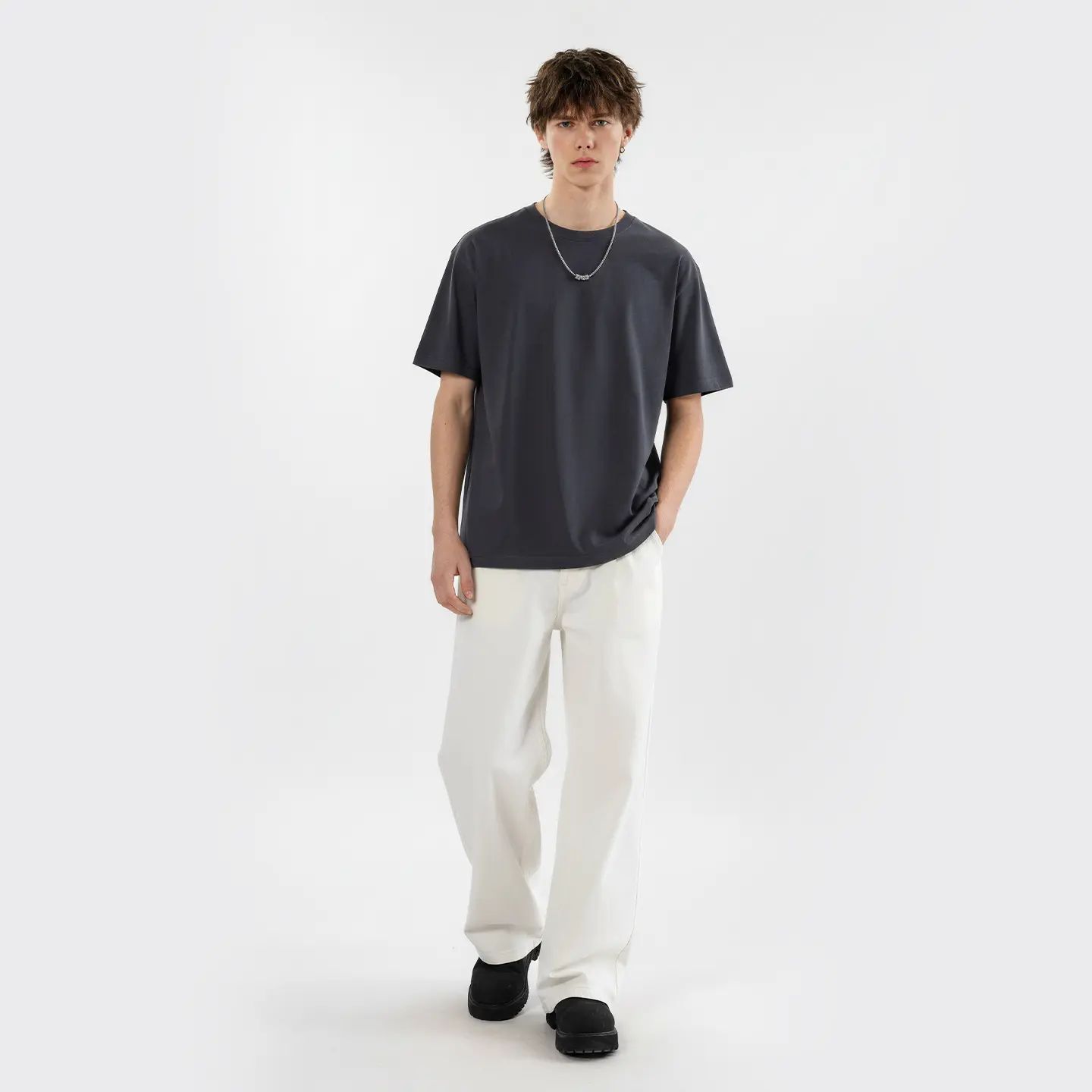 Men's 230G 100% Cotton Heavyweight Round Neck Shortsleeve Tee - Unisex Loose Fit Soft Vintage Plant-Dyed Plain Basic Top