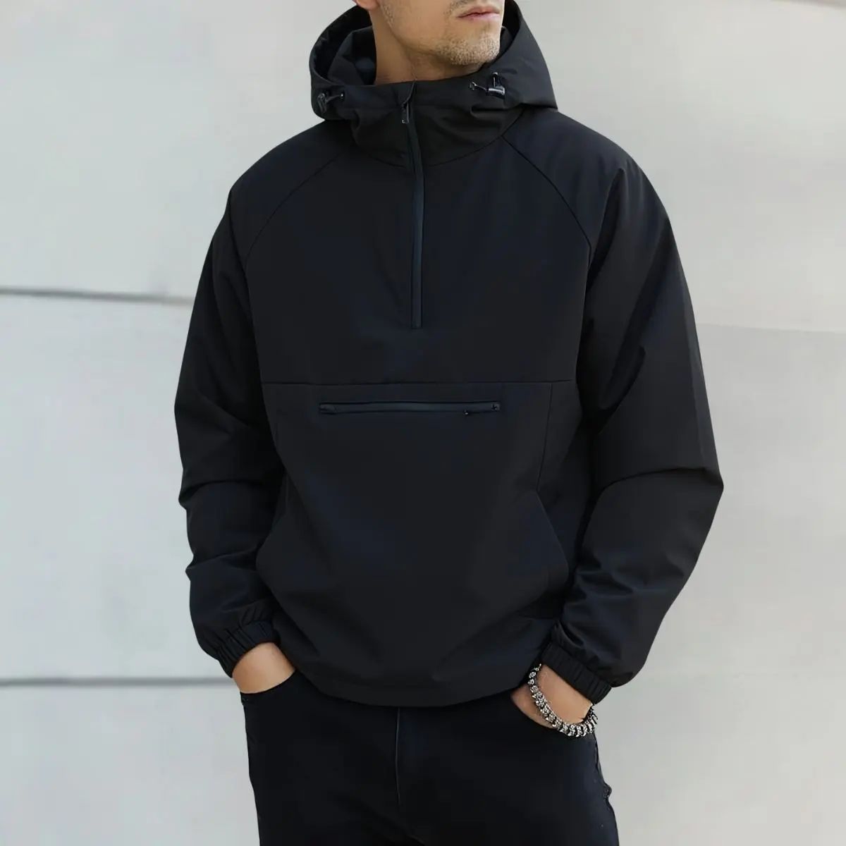 Men's Beige Hoodie - Zippered Pockets, Medium Size, Spring & Autumn Casual Menswear Tops, Long Sleeve Plain Mens Clothing Comfortable Stylish Jacket, Sweatshirts