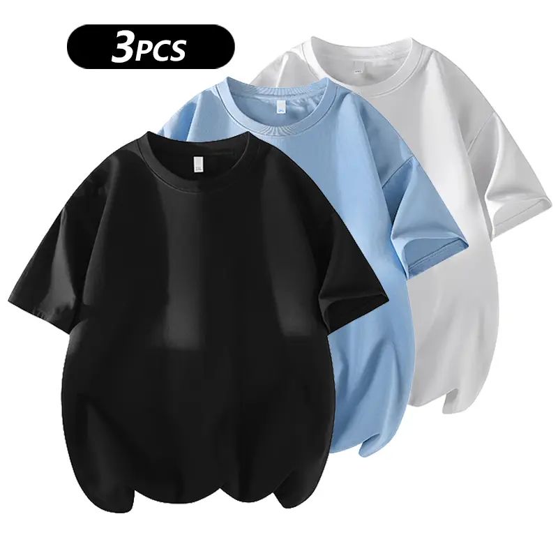 Men's 100% cotton Crew Neck T-Shirts Set - Soft Loose Fit Navy Gray Black Tees for Casual Daily Wear