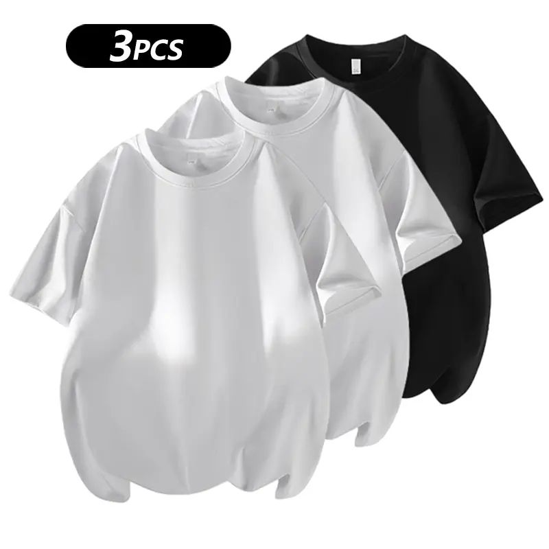 Men's 100% cotton Crew Neck T-Shirts Set - Soft Loose Fit Navy Gray Black Tees for Casual Daily Wear