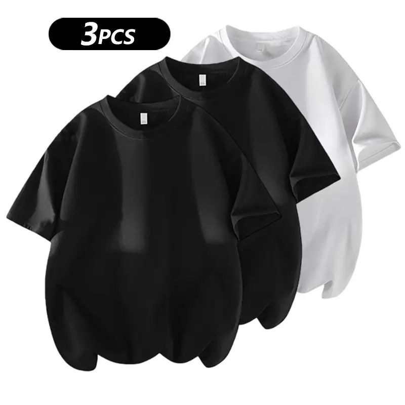 Men's 100% cotton Crew Neck T-Shirts Set - Soft Loose Fit Navy Gray Black Tees for Casual Daily Wear