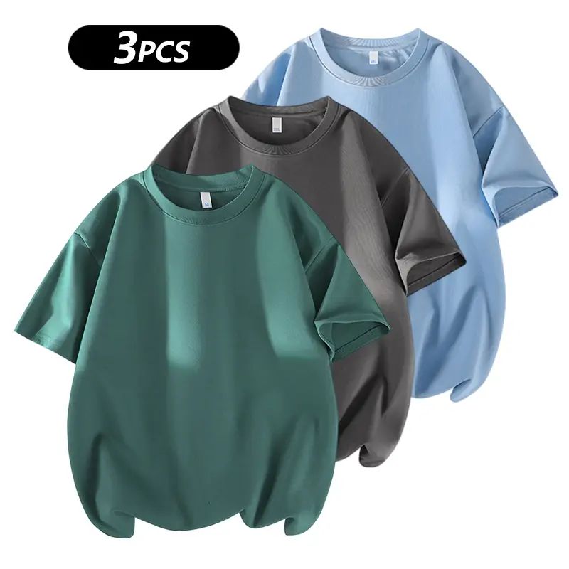 Men's 100% cotton Crew Neck T-Shirts Set - Soft Loose Fit Navy Gray Black Tees for Casual Daily Wear