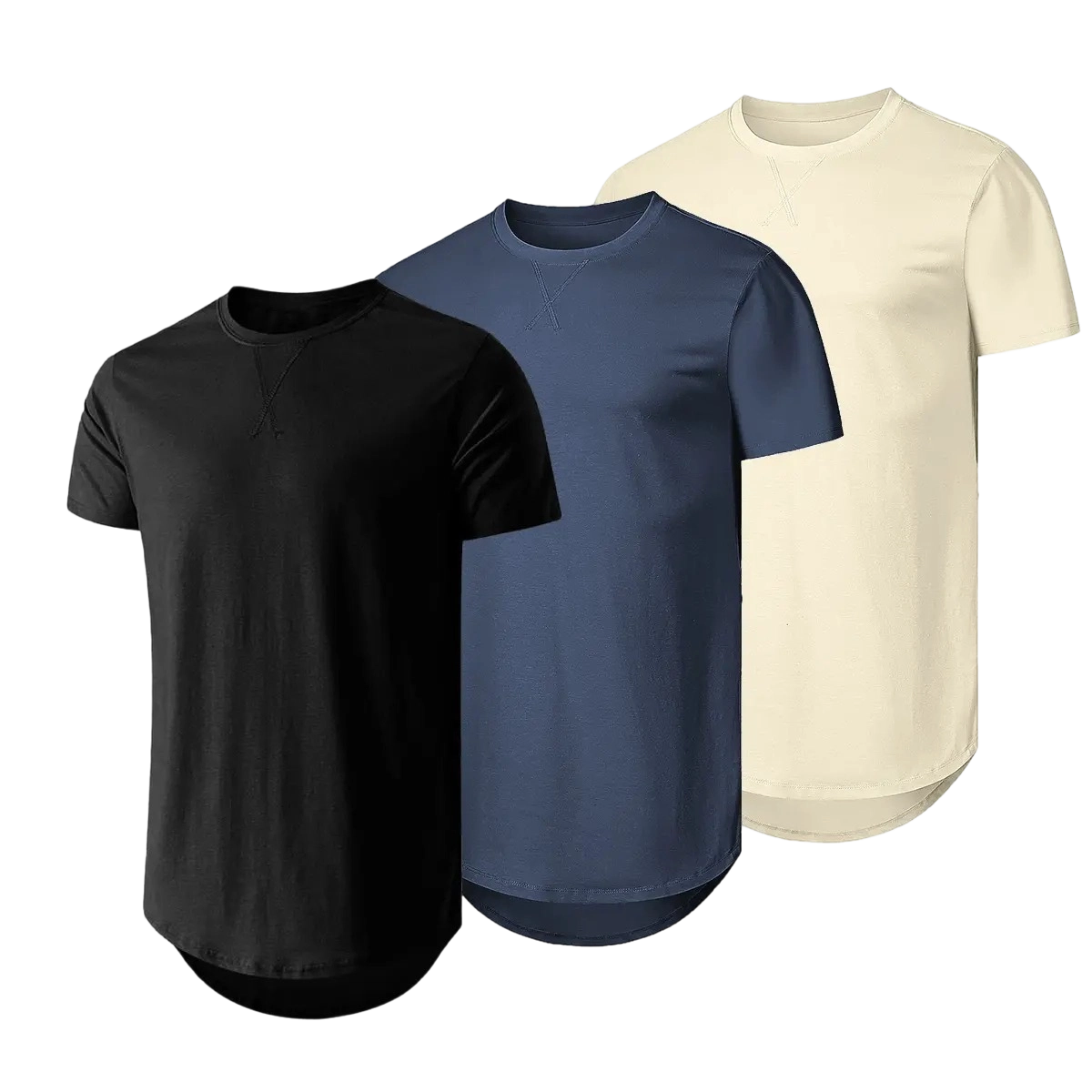 Mens 3 Pack Cotton Hipster Hip Hop Longline Crewneck T-Shirt,Menswear Casual Tshirt Tops