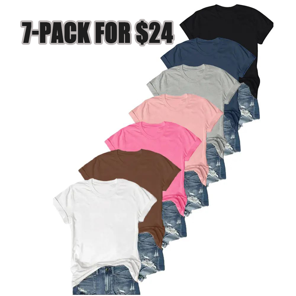 Women's Summer Undershirt Short Sleeve T-Shirt Solid Color Round Neck