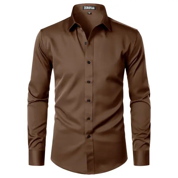 Men's Long Sleeve Dress Shirt Modern Slim Fit Wrinkle