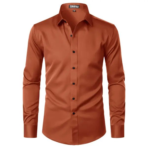 Men's Long Sleeve Dress Shirt Modern Slim Fit Wrinkle