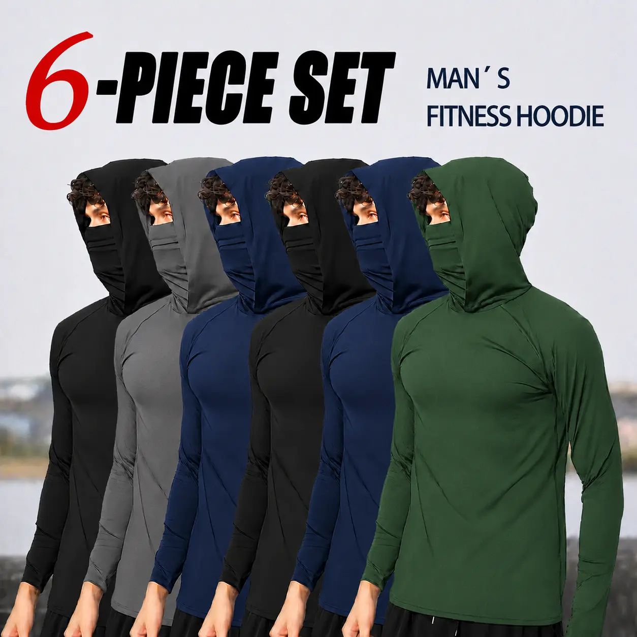6-Piece Men's Casual Hoodie Pullovers UPF Sun Protection Soft Breathable