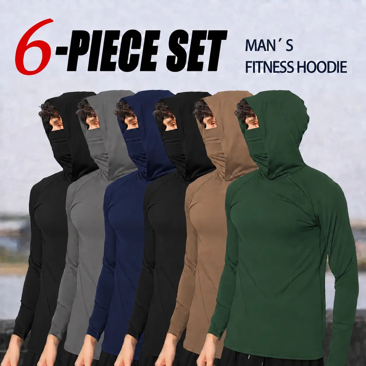 6-Piece Men's Casual Hoodie Pullovers UPF Sun Protection Soft Breathable