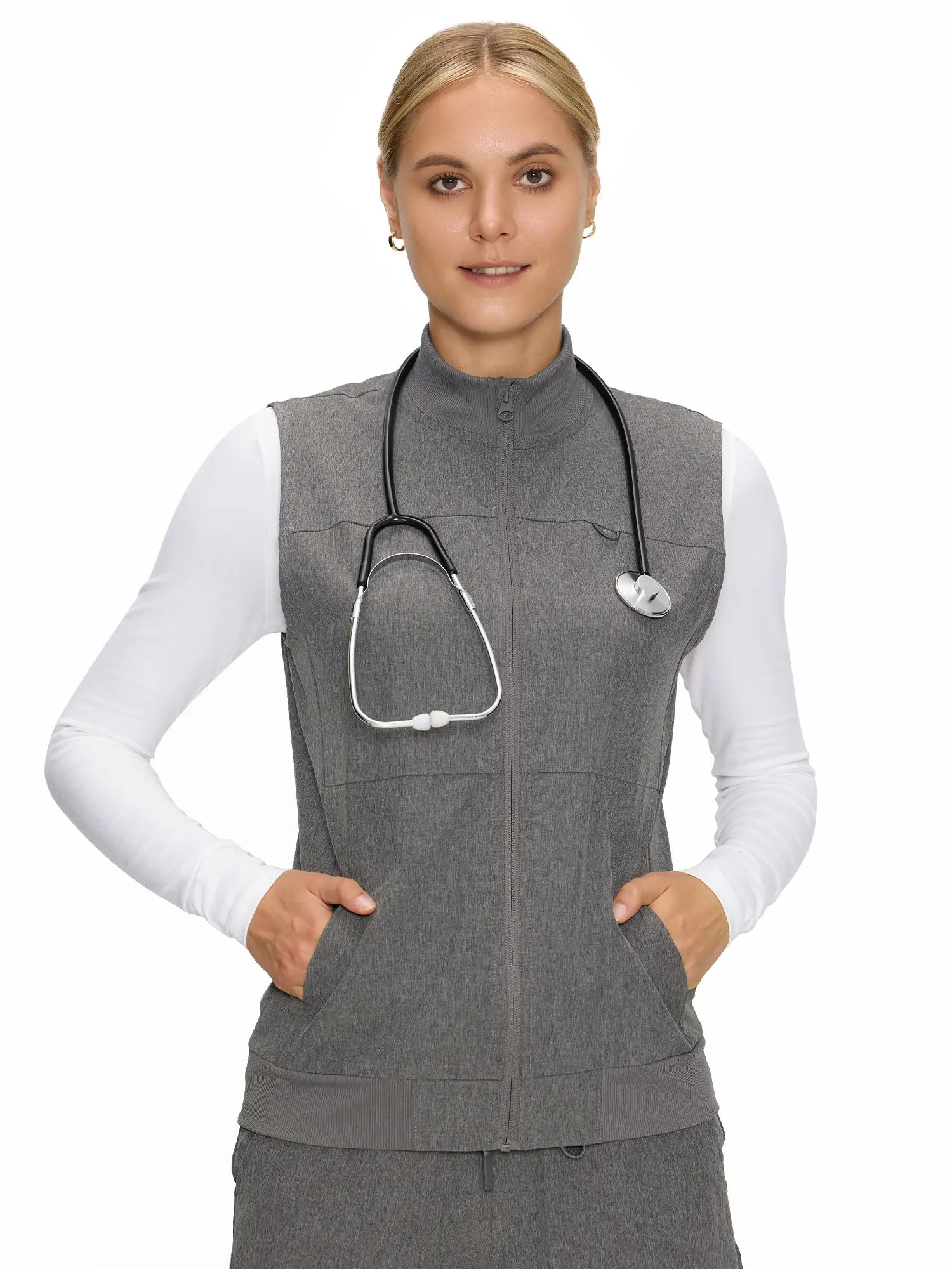 Women's Fitted Scrubs Vest, Comfort Fit Stretch Workwear Uniform with 3 Pockets