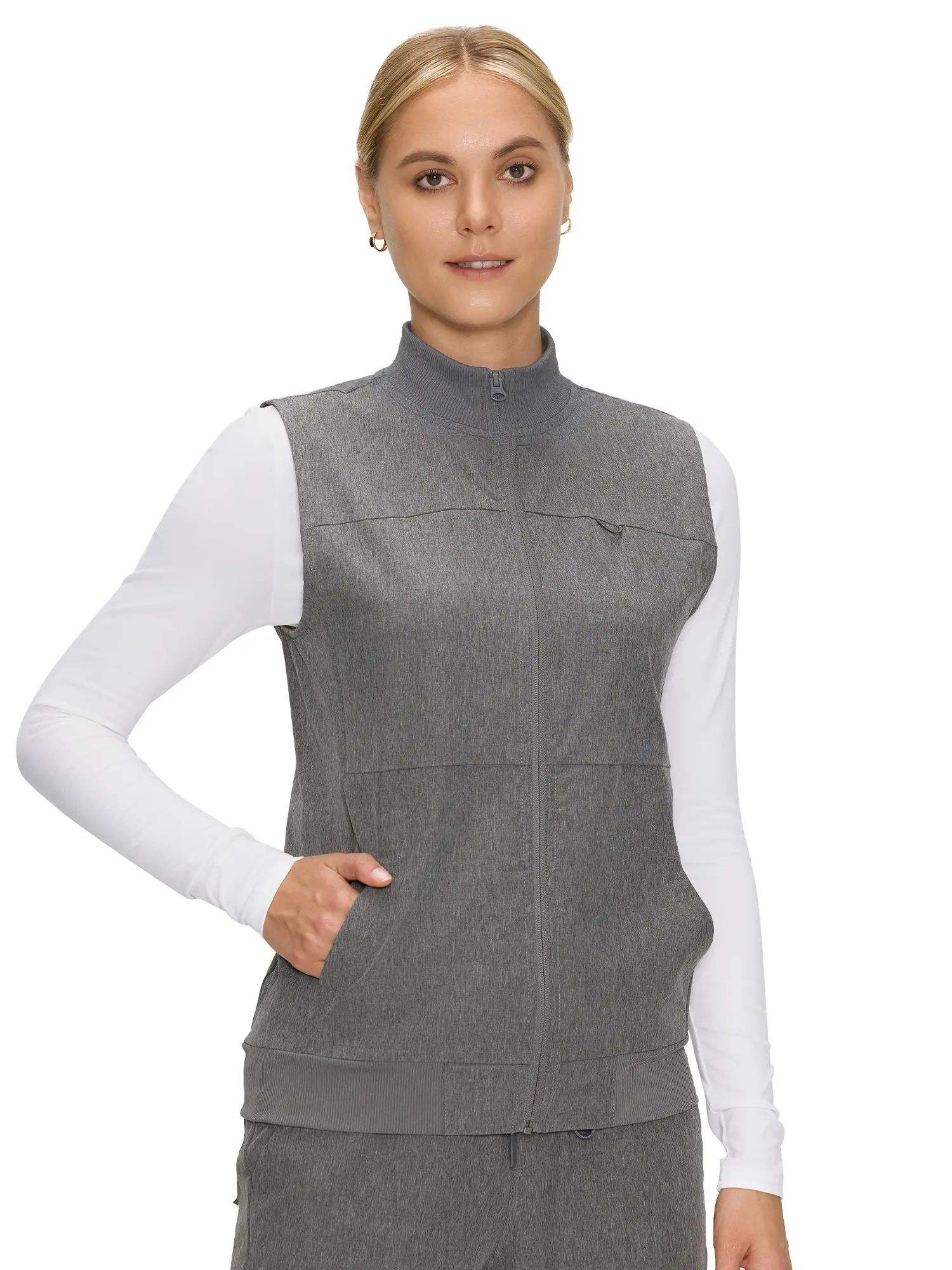 Women's Fitted Scrubs Vest, Comfort Fit Stretch Workwear Uniform with 3 Pockets