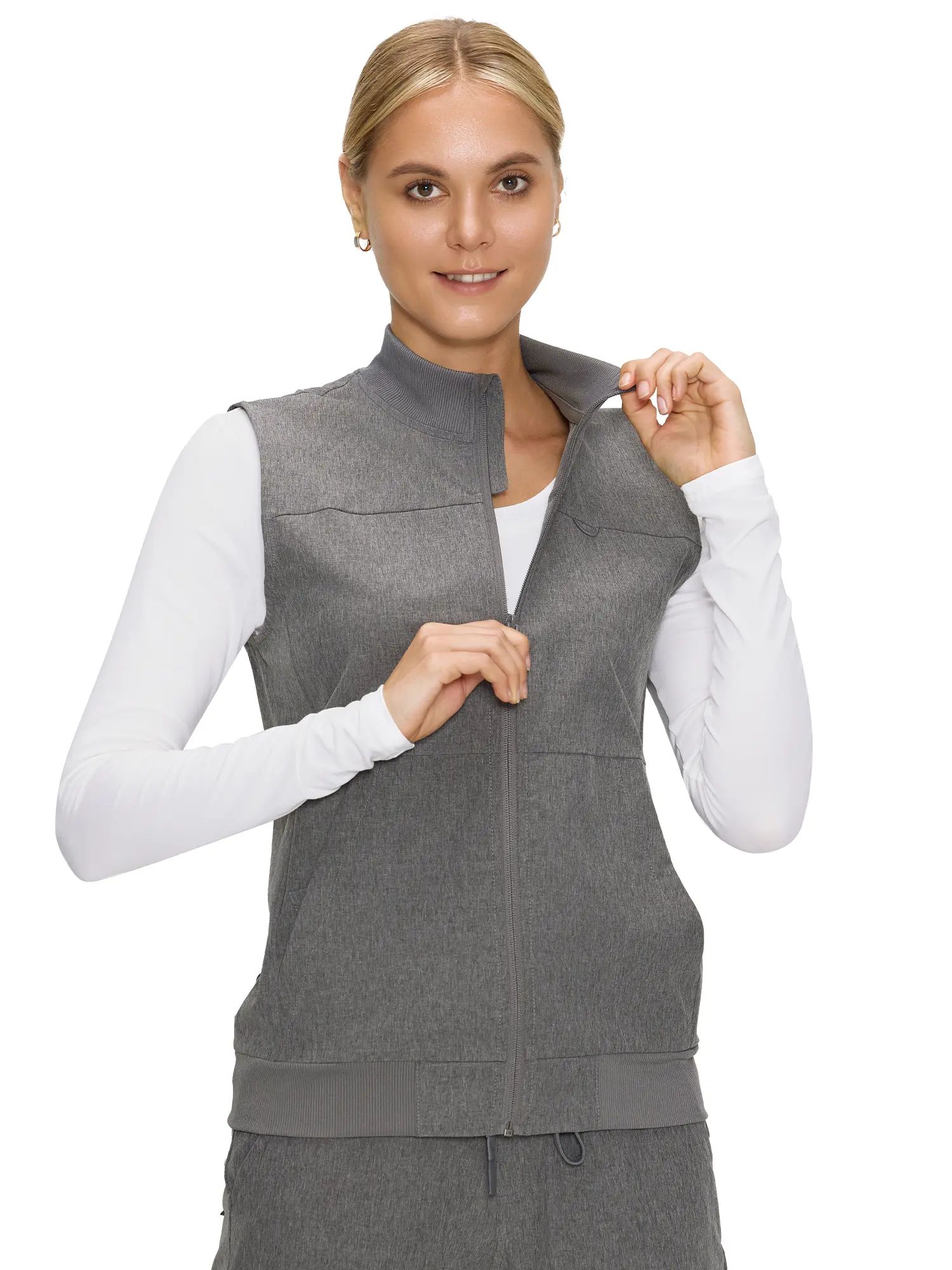 Women's Fitted Scrubs Vest, Comfort Fit Stretch Workwear Uniform with 3 Pockets