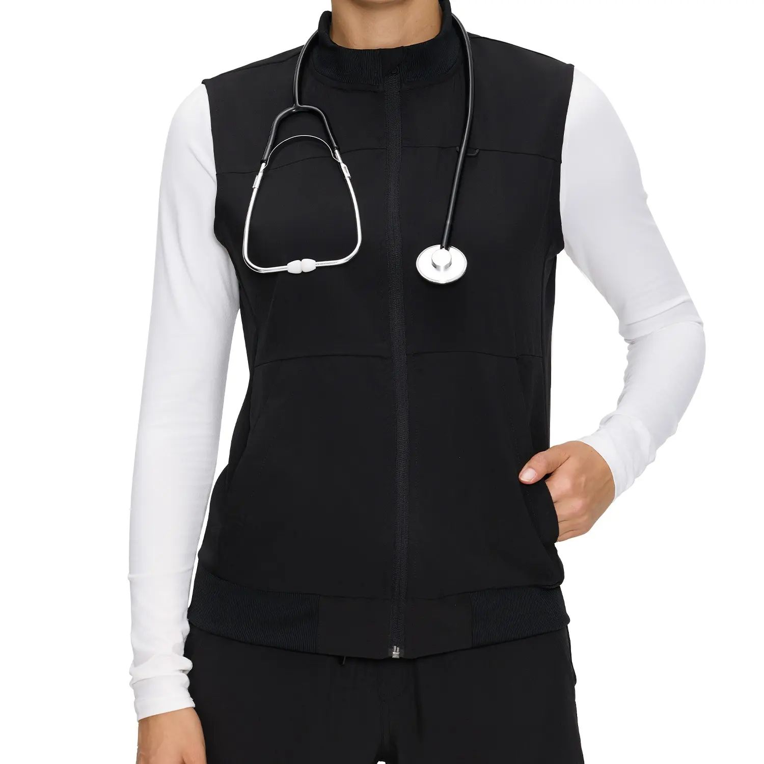 Women's Fitted Scrubs Vest, Comfort Fit Stretch Workwear Uniform with 3 Pockets