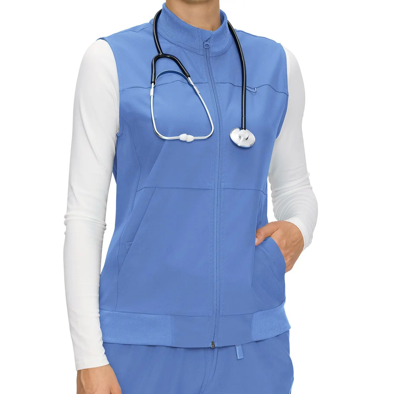 Women's Fitted Scrubs Vest, Comfort Fit Stretch Workwear Uniform with 3 Pockets