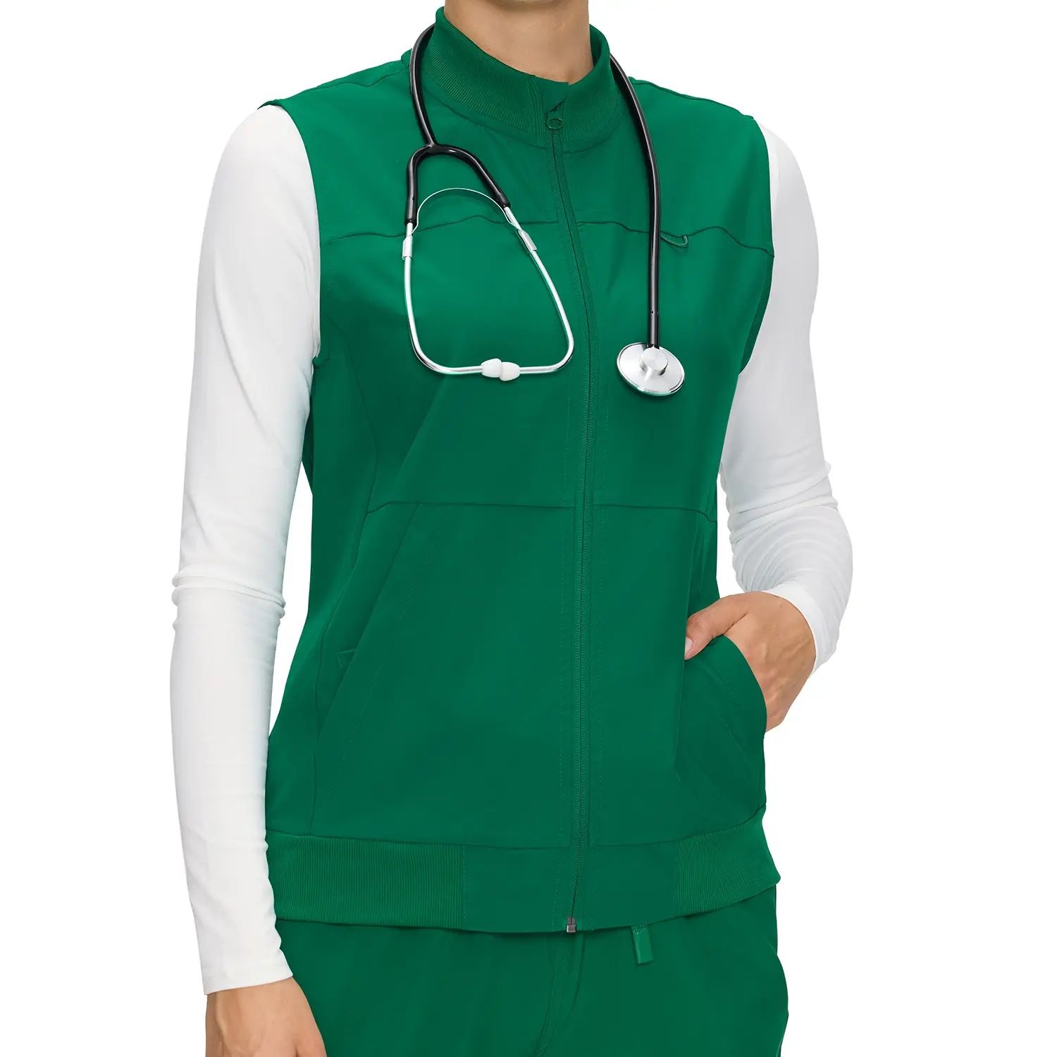 Women's Fitted Scrubs Vest, Comfort Fit Stretch Workwear Uniform with 3 Pockets