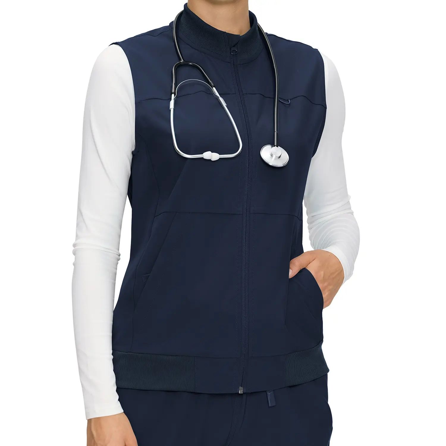 Women's Fitted Scrubs Vest, Comfort Fit Stretch Workwear Uniform with 3 Pockets