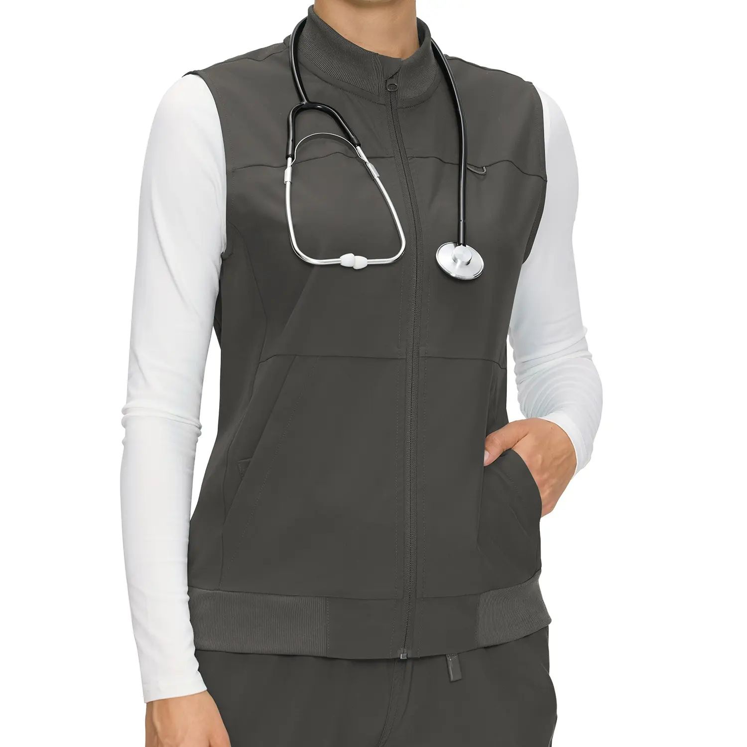 Women's Fitted Scrubs Vest, Comfort Fit Stretch Workwear Uniform with 3 Pockets