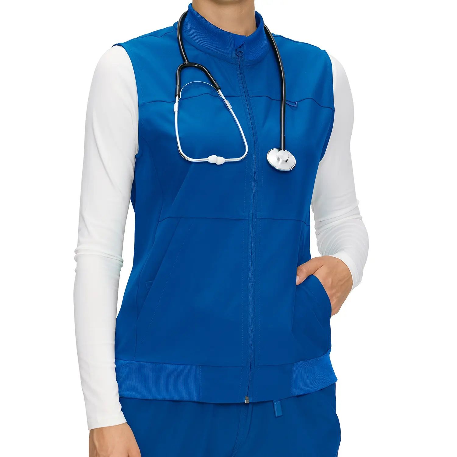 Women's Fitted Scrubs Vest, Comfort Fit Stretch Workwear Uniform with 3 Pockets