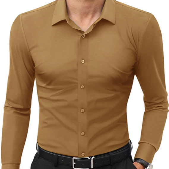 Men’s 4-Way Stretch Travel Dress Shirt: Wrinkle-Free Slim Fit