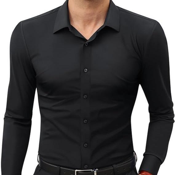 Men’s 4-Way Stretch Travel Dress Shirt: Wrinkle-Free Slim Fit