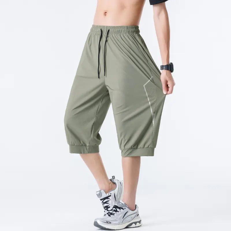 Men’s Loose-Fit 3/4 Length Athletic Pants, Breathable Mesh Side Panels, Lightweight Cool Fabric