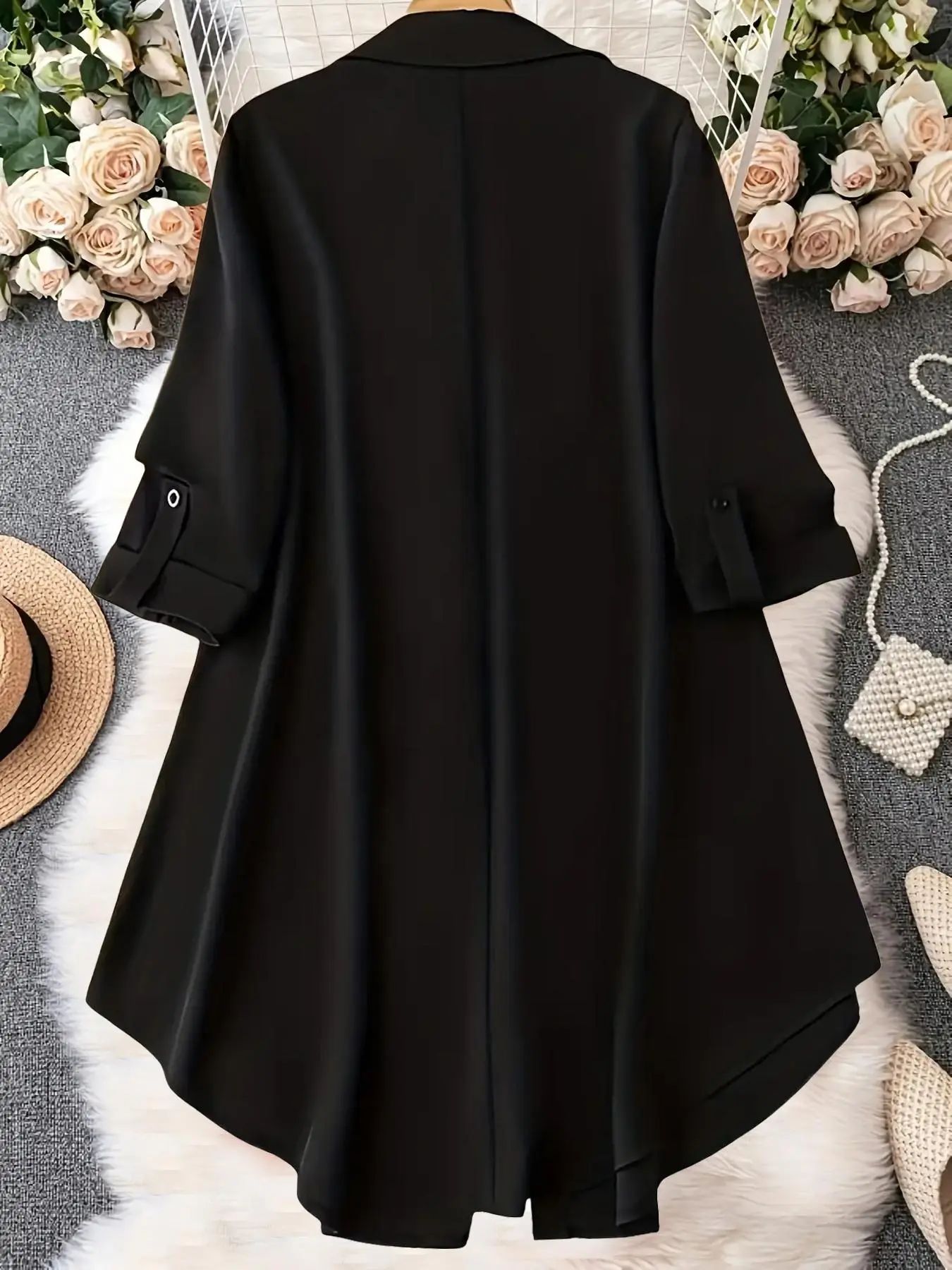 Plus-Size Solid Long Sleeve Button Up Blouse, Casual Classy Elegant Button Front Collared Top for Spring & Fall