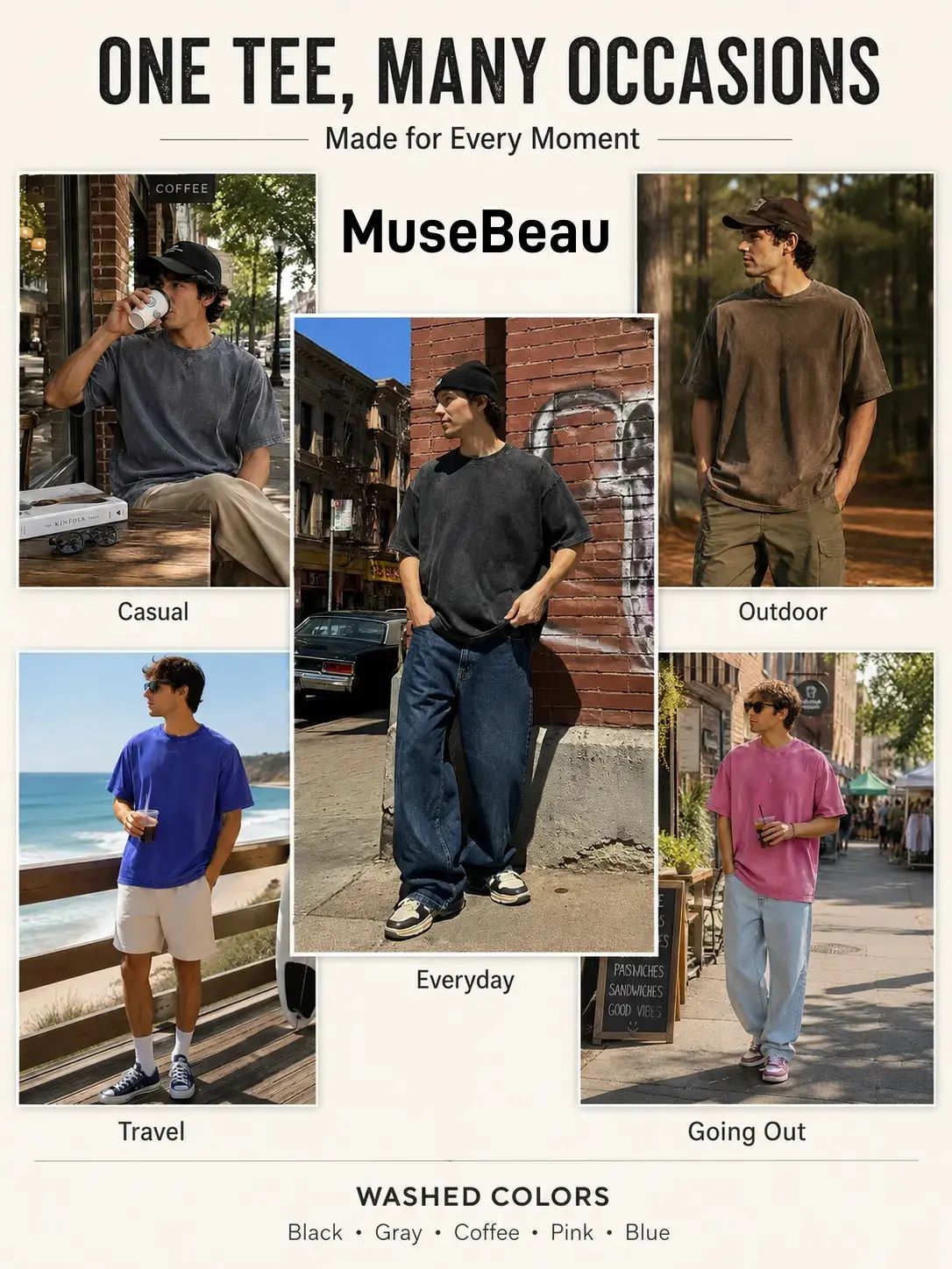 Unisex Acid Wash Oversized Cotton T-Shirts Crew Neck Half Sleeve Loose Casual Streetwear Summer Tops
