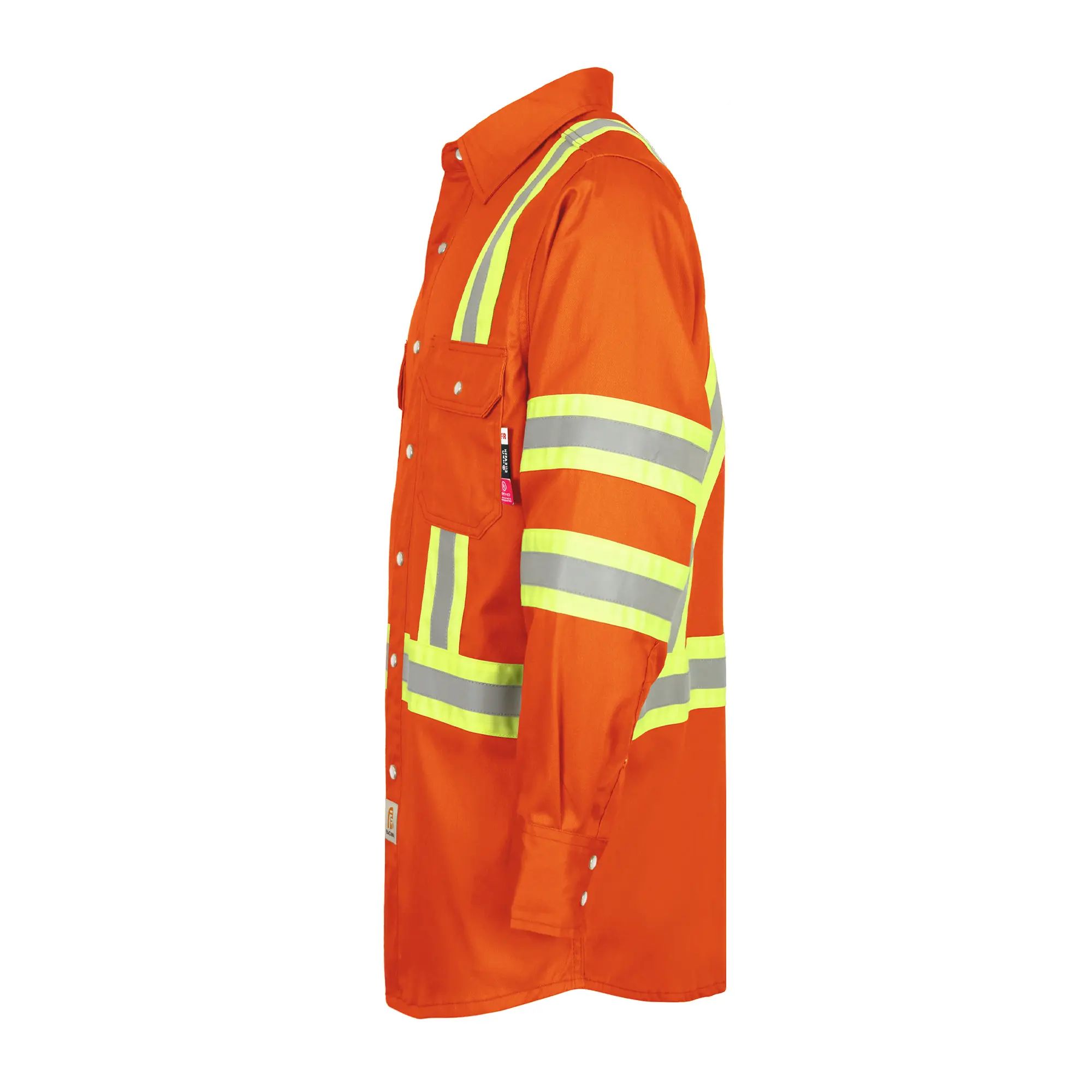 6.5 oz French hi-vis work shirts with pearl snap closure