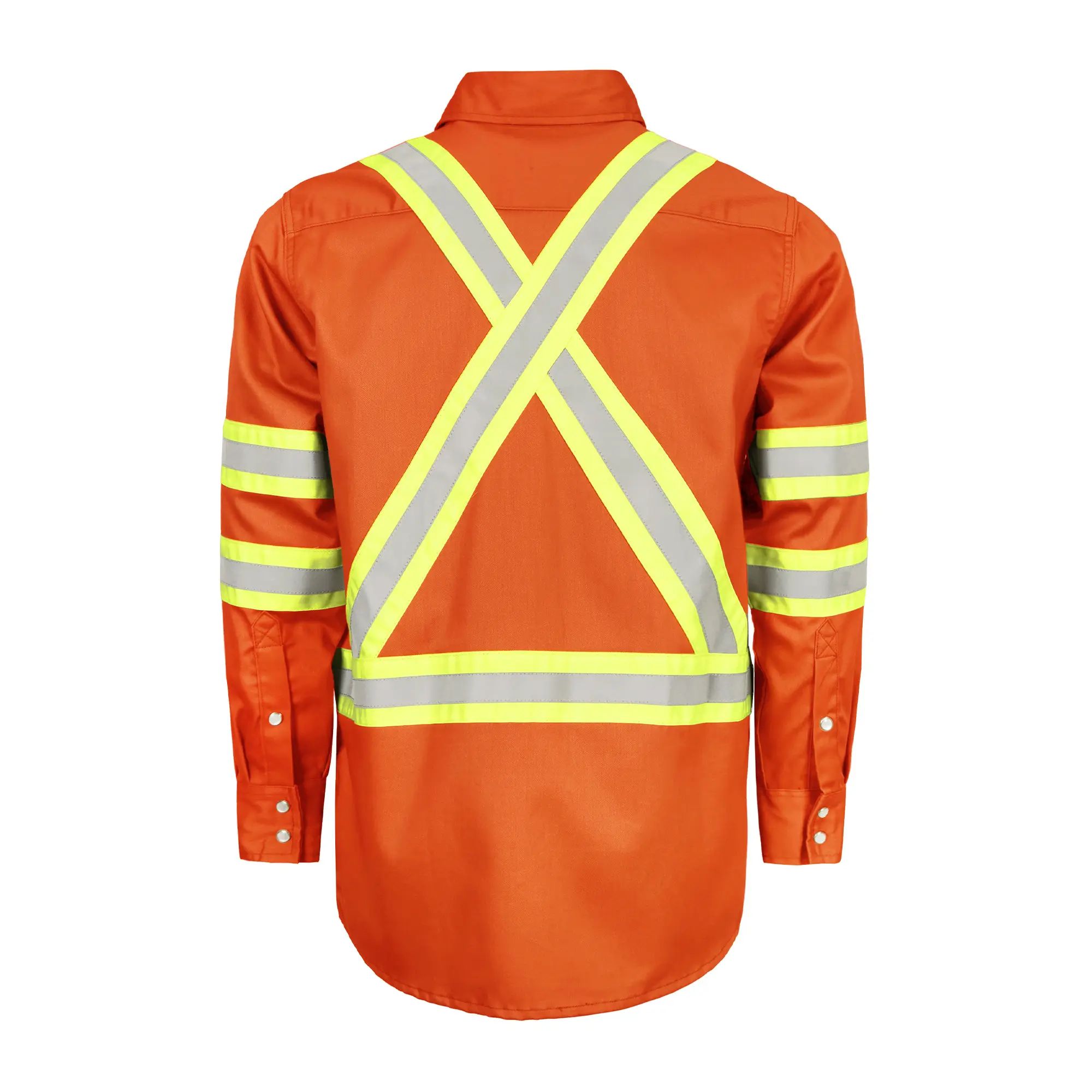 6.5 oz French hi-vis work shirts with pearl snap closure