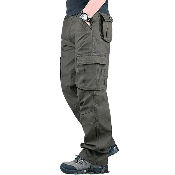 Men’s Cargo Pants - Casual Basic, Mid Waist, Plain, Polyester, Multi-Pocket, Loose Fit