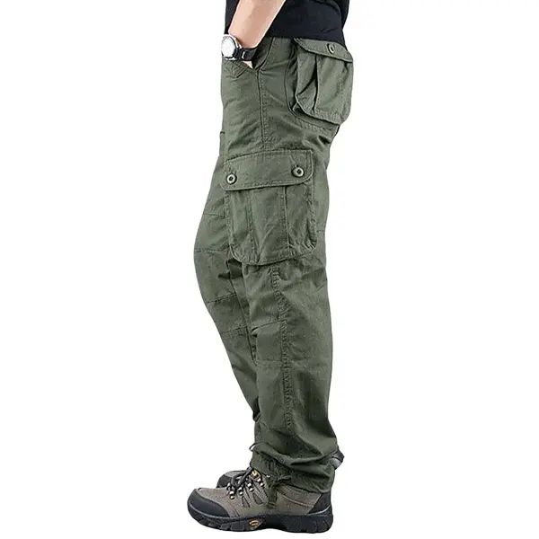 Men’s Cargo Pants - Casual Basic, Mid Waist, Plain, Polyester, Multi-Pocket, Loose Fit