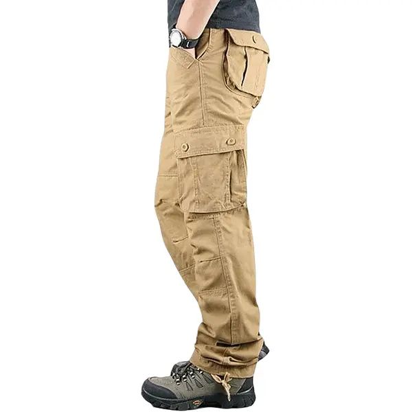 Men’s Cargo Pants - Casual Basic, Mid Waist, Plain, Polyester, Multi-Pocket, Loose Fit
