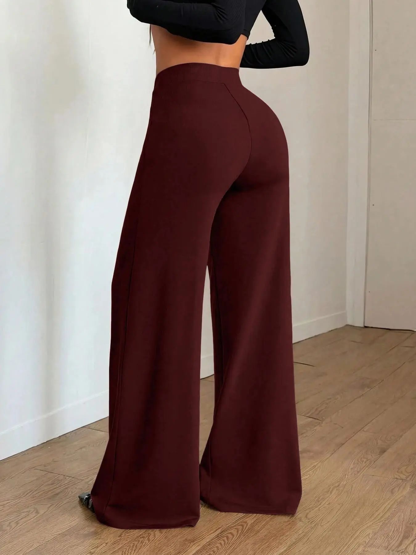 Wide Leg Commuter Pants, Front Center Split with Pockets, Loose Fit Slimming Suit Pants