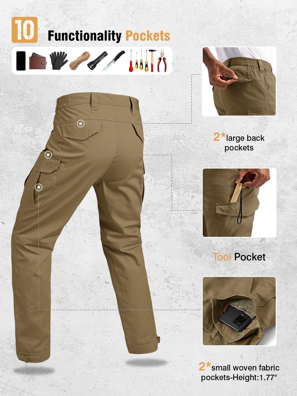 GOPUNE Men's Tactical Work Pants Multi-Pocket Water Resistant Cargo Pants Ripstop Hiking Military Construction Outdoor Pants 10 Pockets #SpringFresh