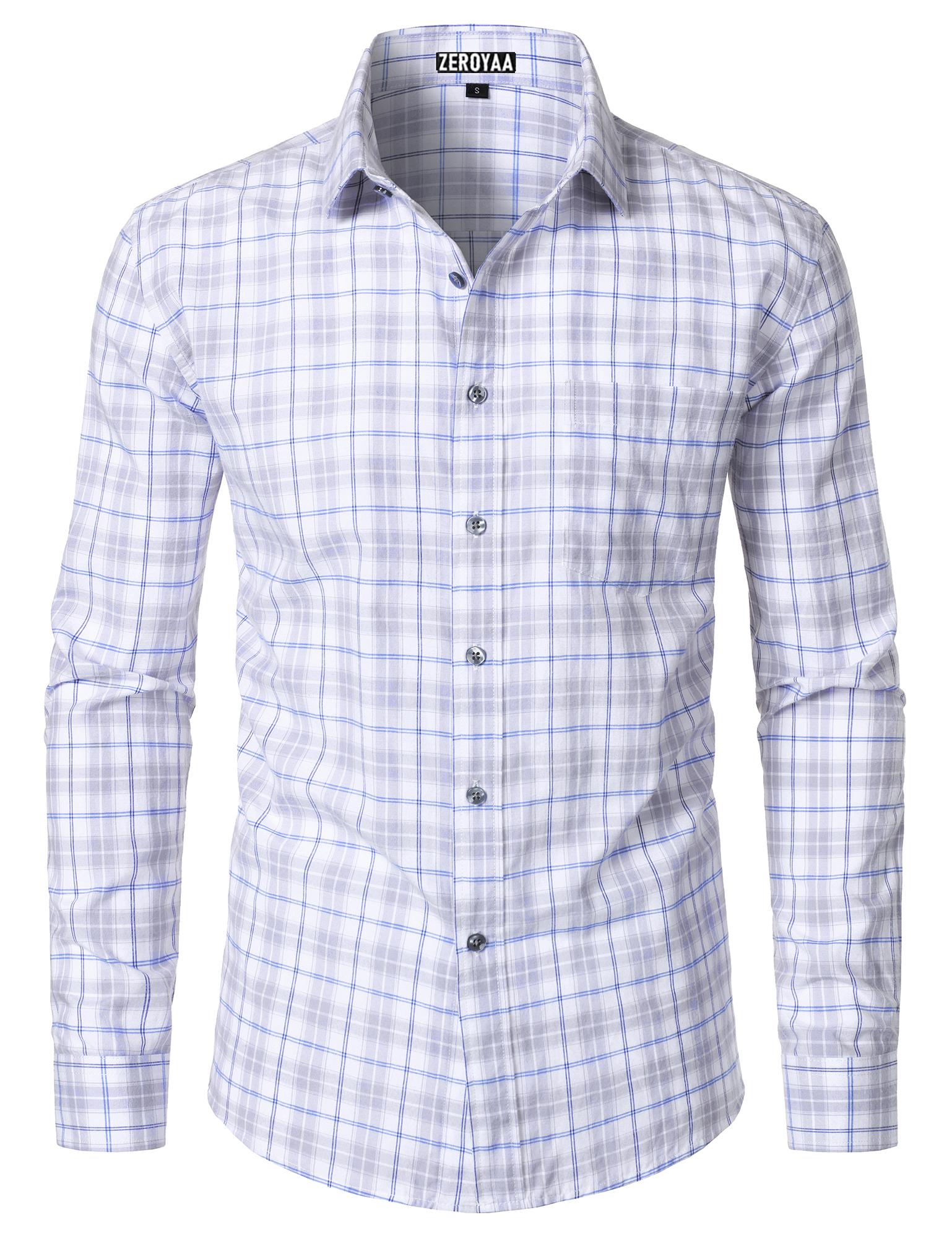 ZEROYAA Men's Plaid Long Sleeve Dress Shirt Formal Gingham Slim Fit Button Down Shirts with Lightweight Casual Classic Birthday Fashion